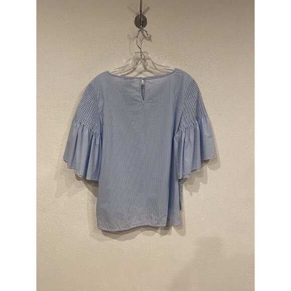 Vineyard Vines Shirt Womens Medium Blue Stripe Flutter Sleeve Made In Italy - Picture 5 of 5